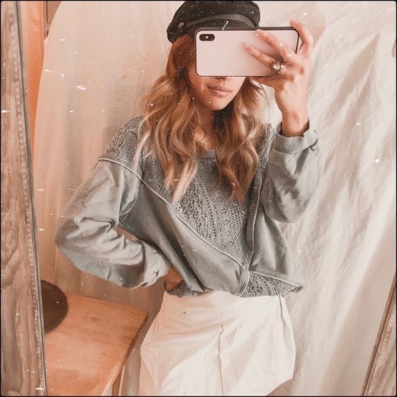 RXB Tops - Blue sage teal burnout lace boho sweatshirt